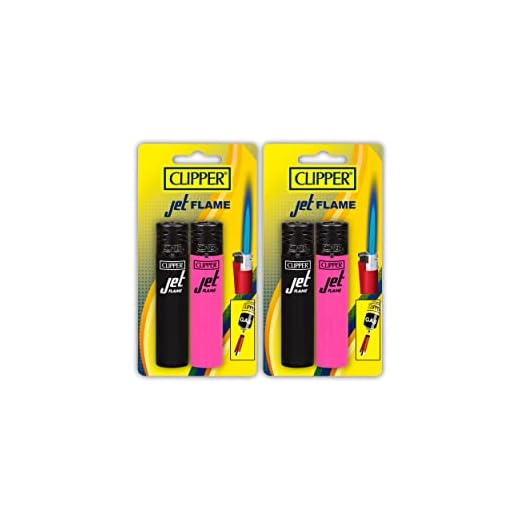 Clipper Lighter Jet Flame 2 pk Blister- 4 Lighters - Safe Butane Clipper Lighter - Refillable Lighters in Assorted Fashion Colors - Reusable Lighter - Jet Flame Kitchen Lighter -Colors Will Vary