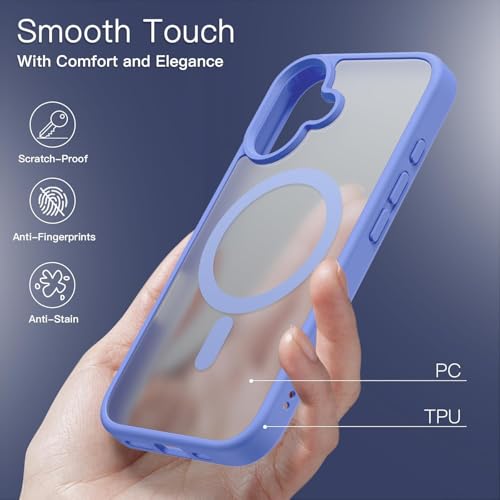 Image of Elzzi Magnetic for magsafe - iPhone 16 Case, [Compatible with Magsafe] [Translucent Matte] Shockproof Protective Phone Case for Men & Women (Light Blue)