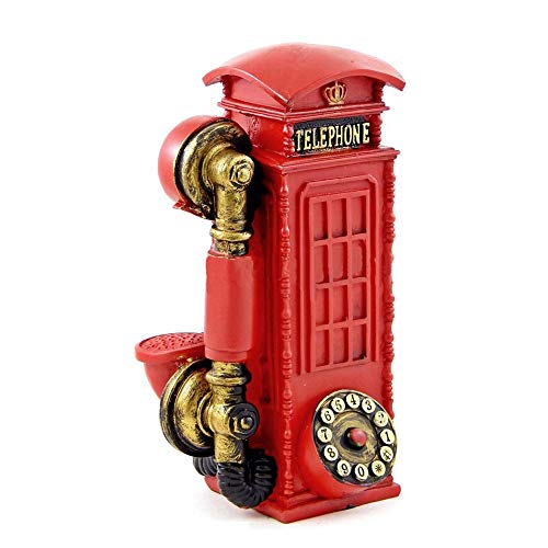 GlowingSun Red Resin Vintage Telephone Booth Classic Look Home Decor, X'Mas Decor