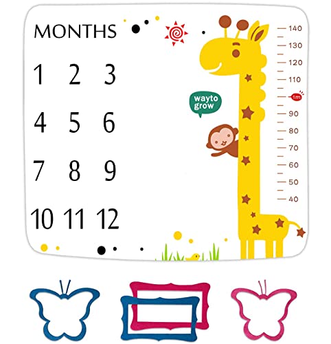Fhzon Giraffe Milestone Blanket Monkey Height Measurement Chart Record Baby Growth Baby Blanket Monkey Bird Swaddle Newborn Gift 48X40In Btzsfh90 #TOP8