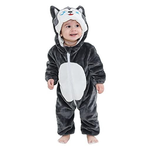 BETTERFUN Baby Animal Cosplay Costume Hooded Romper Soft Infant Toddlers Halloween Outfits Winter Autumn Jumpsuit Husy 2-3T
