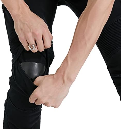 QIYUANT Pantaloni Moto Uomo Motorcycle Jeans Resistenza Strappo Stretch Pantalone Biker Casual Motociclista Lavoro Corsa con 4 Cuscinetti Protettivi Gel di Silice Potenziato Rimovibili (Blu, XXS