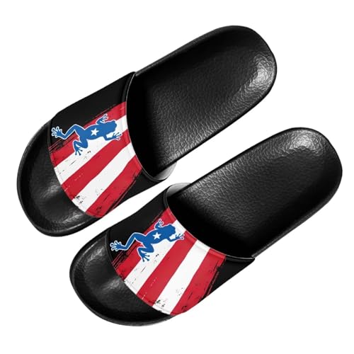 Quxjehoe Mens Coqui Frog Stripe Print Slide Slippers Casual Outdoor Slides Quick Drying Shower Slipper for Daily Wear Size 5 Black Sole