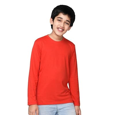 Nusyl Boys Solid Cotton T-Shirt | Round Neck | Full Sleeves | Plain-Regular Fit | Red