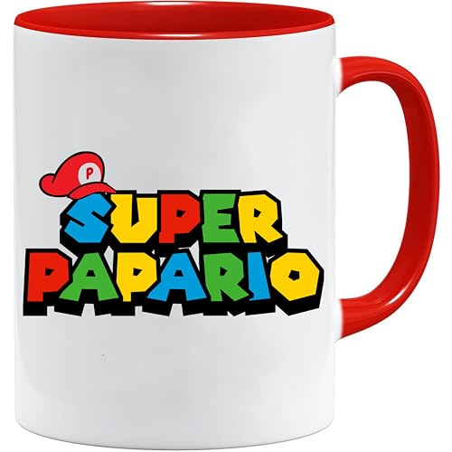 Jungle Mug Vatertagsgeschenk | Super Papario Retro Gamer Tasse | Geschenk für Männer | Lustige Keramiktasse im Spiel-Design, Weiß