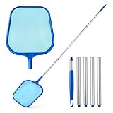 Pool Kescher 158CM Kescher Pool mit 5 Abschnitte Teleskopstange Teichkescher Oberflächenkescher Feinmaschig Fein Skimmer Netz Poolkescher Poolreinigung Kescher Feinmaschig für Schwimmbad Teich Algen