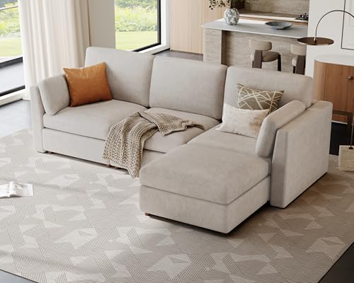 Kalafini Faux Leather Modular Sectional Sofa Wide L Shaped Couches Beige