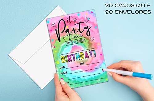Birthday Party Invitation Cards For Teens, Tie Dye Party, Party Invitation For Girls Boys, Party Celebration For Kids, Personalized 20 Cards With 20 Envelopes – A002 #TOP2
