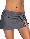 REKITA Damen Schwimmrock einfarbig Bund Skort Bikinihose, Grau-Kordelzug, Small