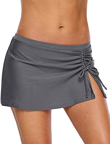 Image of REKITA Women Swim Skirt Solid Color Waistband Skort Bikini Bottom