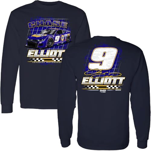 Checkered Flag Sports Chase Elliott Long Sleeve NAPA 2-Spot T-Shirt Blue (US, Alpha, X-Large, Regular, Regular, Blue)