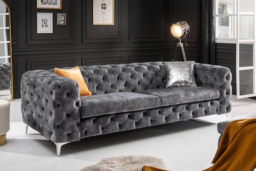 Riess Ambiente Chesterfield 3-Sitzer Sofa MODERN BAROCK 235cm - dunkelgrau - Samt Federkern Metallfüße Couch Wohnlandschaft – Bild 3