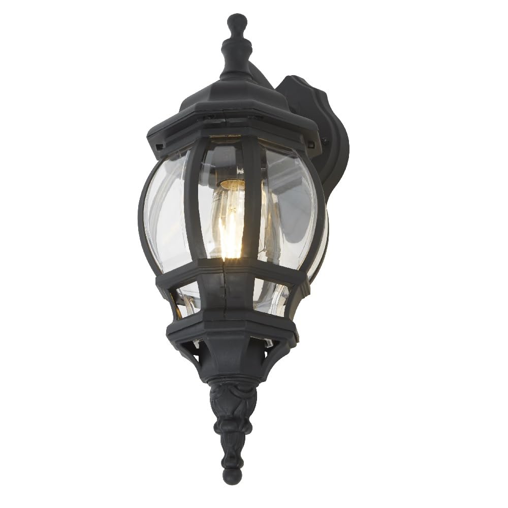 Britalia Black Outdoor Coach Lantern Wall Light, Bathroom & Exterior, 46Cm Height, & Clear, Polycarbonate, Victorian Vintage Style, 46X16.5x23.2cm, Ip44 Rated, Electric E27