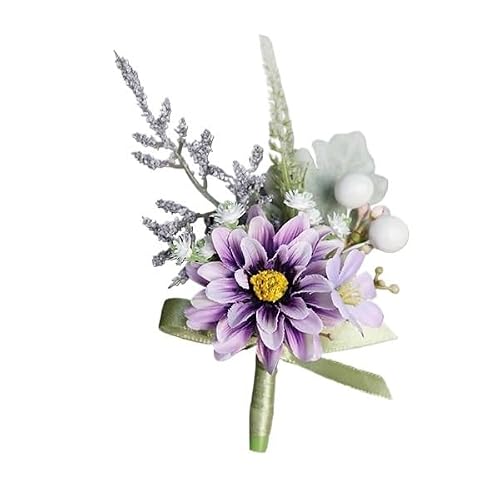 HUFFA Men's Suit Corsage for Wedding Groom and Bride - Artificial Floral Art for Guests(Purple)
