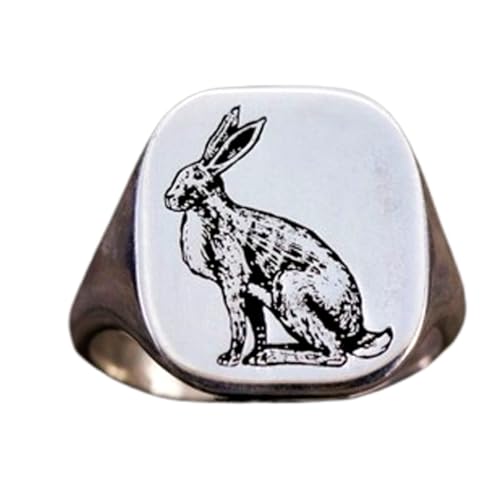 Bague en argent sterling 925 lapin et chevalière rectangulaire 17 x 15 mm WDRG_0363