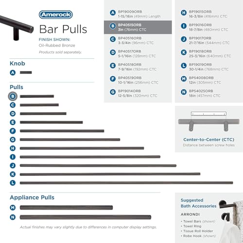 Image of Amerock 3 inch Bar Pulls Oil-Rubbed Bronze Drawer Pull | 3 inch (76mm) Center-to-Center Mounting Distance and 5-3 /8 inches Overall Length, Durable Carbon Steel Cabinet Hardware