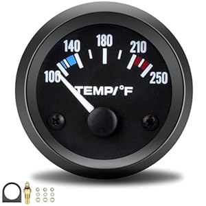 Universal 2″/52mm Water Temperature Gauge 100-250℉ Water Temp Gauge Kit DC12V with LED Light Indicator Display and Sensor for Ship Car Truck Vehicle Automotive Boat Marine (White Pointer)