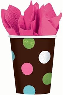 amscan Party Ready Disposable Multicolored Polka dot Cups Tableware, Brown, 9 oz