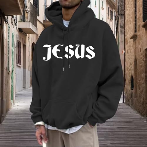 Pullover Hoodies for Men,Inspirational Text Long Sleeve Drawstring Hoodies | Lightweight Loose Fit Autumn Winter Top2