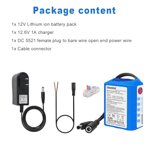Talentcell 12V Rechargeable Lithium ion Battery Pack with Charger, 5200mAh Batteries with DC 12V Output for DIY Project, Radio, Fishing Light, RC Car, LED Light Strip, CCTV Camera, Router and More by Talentcell - Image 6