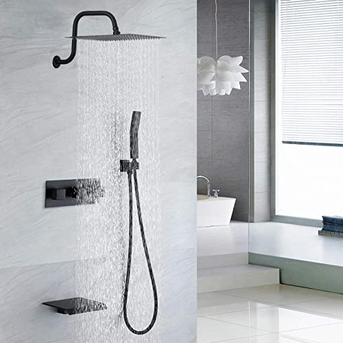 12" Rain Shower Head With 13" Extension Arm - Voolan Large Rainfall Shower Heads Made Of Stainless Steel - Waterfall Full Body Coverage - Perfect Replacement For Your Bathroom Showerhead (Black) #TOP6