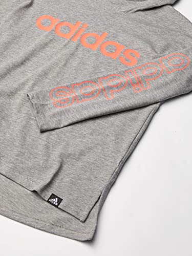 adidas Girls' Long Sleeve Hooded Tee T-Shirt, Grey Heather Linear, Large