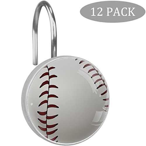 Gipouty Baseball Decorative Shower Curtain Hooks Ring 12 Pcs, Stainless Steel Fashion Bathroom Resin Decor #TOP1