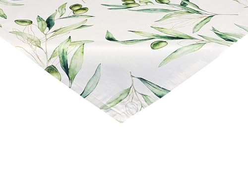 beties - Italy Collection - , Tischdecke Mitteldecke ca. 60x60 cm Olive, 100 prozent Baumwolle – hohe Qualität – weiß mit grünen Oliven & zart goldenen Details