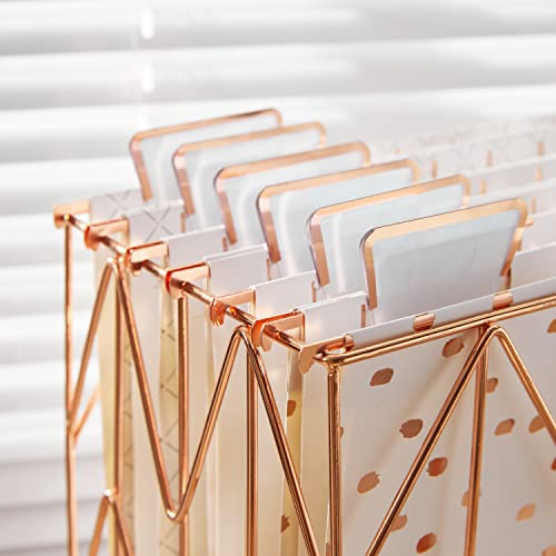 Y Yoma 12 Pack Rose Gold Hanging File Folders Letter Size Decorative File Folder Cute Pretty Hanging Folder Organizer For Filing Cabinet Office Home With 1/5-Cut Adjustable Tabs, 3 Gold Foil Design #TOP4