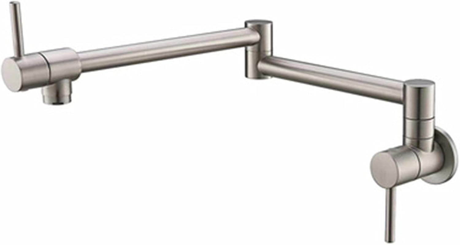 Pot Filler Faucet, Wall Mount Solid Brass Folding Kitchen with Two-Handle Switch Sink, Single Cold Water Tap,Silver(Gold)