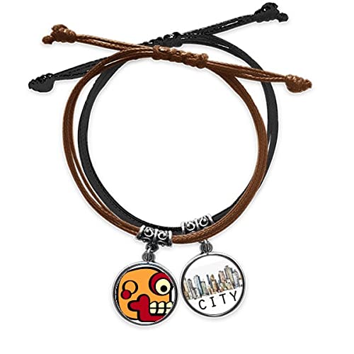 Bracelet cuir sidi dessin crâne finition art abstrait indien fait main