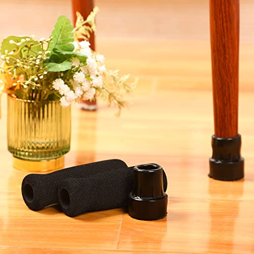 Replacement Cane Tips Set, 2 Pcs Rubber Cane Tips for 3/4 inches/1.9 cm Diameter Crutch Tips 2 Pcs Black Foam Cane Replacement Hand Grip 4.3 x 0.8 inches for Home Offset Canes Crutchs Walking Medical