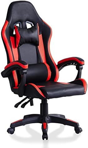 PU Leather Gaming Chair with Tilting Adjustment, Lumbar Support Cushion, Head Rest and Padded Seat Ergonomic Executive Office Chair High Back Sport Racing Computer Chair Swivel Chair Task Chair White