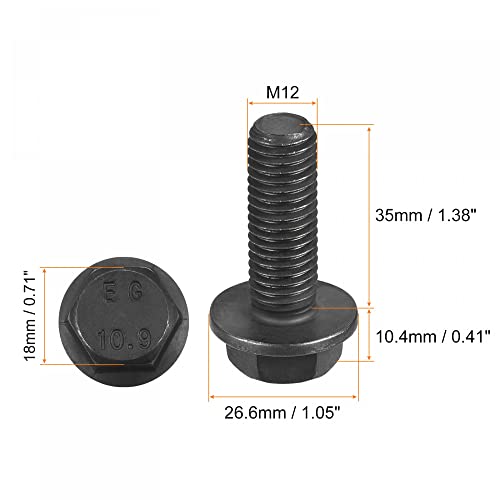 Image of uxcell Metric M12x35mm Hex Flange Bolts, 6pcs 10.9 Grade Carbon Steel Hexagon Head Screws