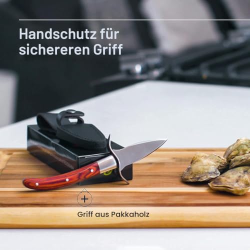 Foto von Kaqisen Austernmesser Oyster Knife Set Austernöffner Schnittfeste und Handschuhe für Muscheln Oder Hartkäse Geeignet Holzgriff Edelstahl (Rot, Medio/M)