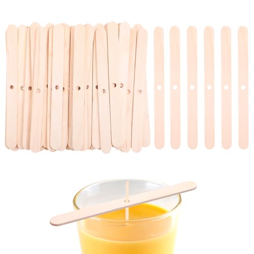 50 Pcs Wooden Wick Holders, Adjustable Candle Wick Centering Tool & Stabilizer for Candle Making Supplies, DIY Candlemaking Tools and Accessories