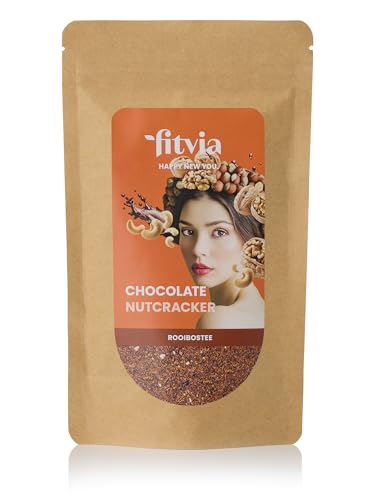 fitvia Chocolate Nutcracker – Aromatischer Rooibostee lose, 100g – Schoko-Nuss Tee mit echten Hasel- & Walnüssen, ohne Zuckerzusatz & ohne Stevia – Made in Germany