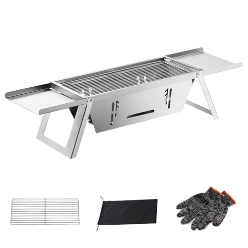 Parrilla de carbón portátil, pequeña barbacoa plegable de barbacoa de acero inoxidable smoker para picnic, jardín, terraza, campamento, viajes, de senderismo