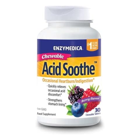ENZYMEDICA - Acid Soothe (30 Chewable Tablets) | Berry Flavour | Digestive Support Enzymes Supplements | Digestive Enzymes Blend for Acid Reflux and Heartburn, Nutrient Supplements, Vegan Cover