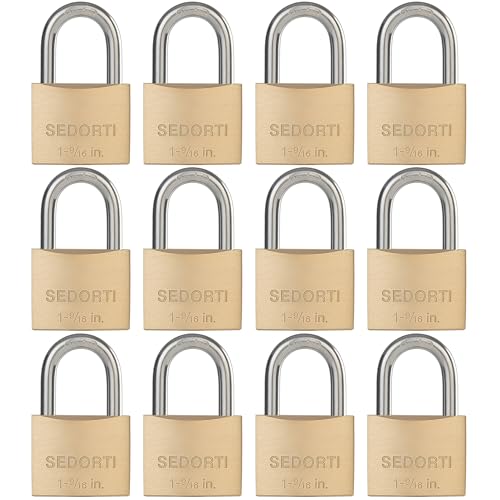Image of SEDORTI Weatherproof Padlock with Stainless Steel 304 Short Shackle and Solid Brass Body, 1-9 /16 in. Wide, 12 Padlocks Keyed Alike, Marine Grade Rustproof Lock for Outdoors Use