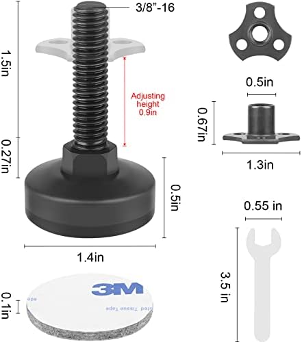 Heavy Duty Furniture Levelers 3/8''-16 Thread w/ T-Nut Kit Furniture Leveling Feet Adjustable Furniture Levelers for Tables,Cabinets,Chairs,Workbench,Sofa and More,Large Base Supports 2640LBs-8 Packs