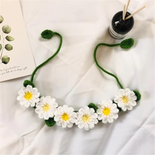 Collares para mascotas tejidos a mano con margaritas para fotos de gatos 3
