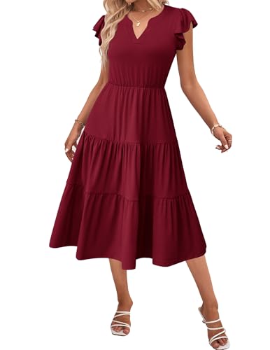 Image of ZEAGOO Womens Summer Casual Dresses Ruffle Sleeve V Neck Midi Dress Flowy Tiered Dress with Pockets Boho Sundresses