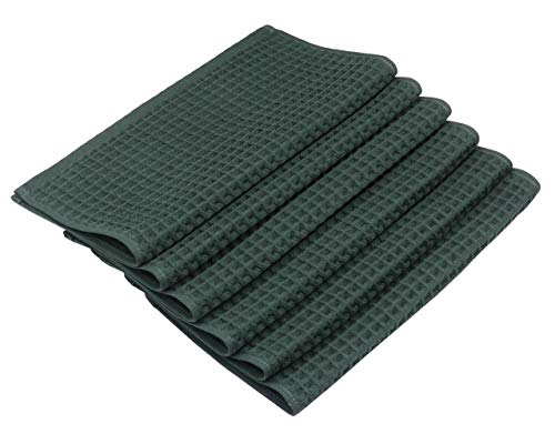 Gqzluck 100% Natural Cotton Kitchen Towels Dish Towels Classic Waffle Weave Dish Cloths, Soft Ultra Absorbent Kitchen Hand Towel, Fast Drying Lightweight Washcloth, Set Of 6 (Blackish Green) #TOP2