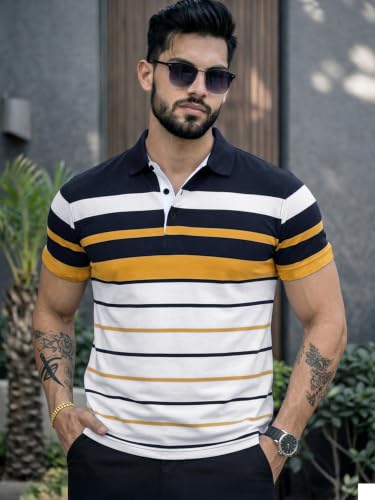 Image of EYEBOGLER Polo T-Shirt for Men || Half Sleeves Neck Polos Men's T-Shirt || Striped Polo || Packs Also Available