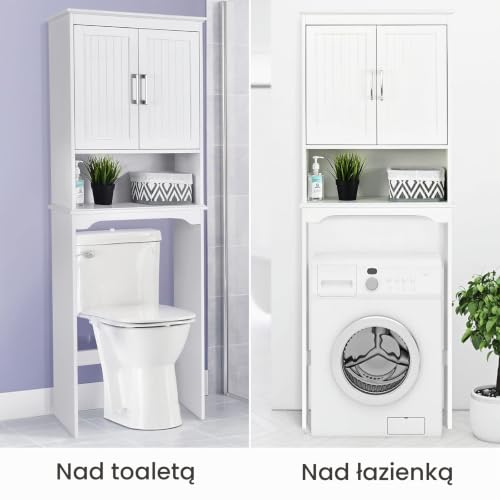 COSTWAY Szafka łazienkowa, wysoka szafka łazienkowa, szafka na pralkę z regulowanym regałem i podwójnymi drzwiami, wolnostojąca, biała