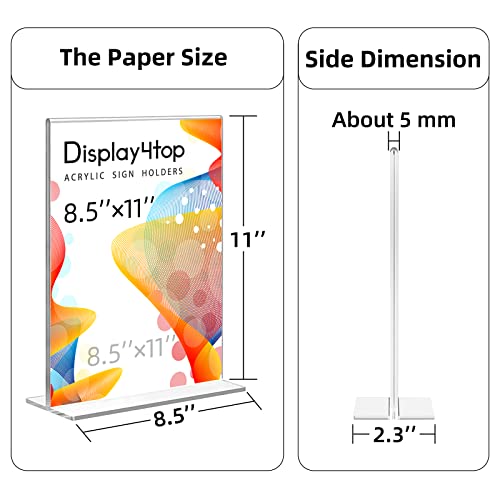 Display4Top 8.5X11 Acrylic Sign Holder, Clear Table Top Display Plastic Stand, Double Sided, Bottom Load, T Shape Menu Portrait Ad Frame For Restaurants, Home, Office, Photo Frames, Store (6 Pack) #TOP1