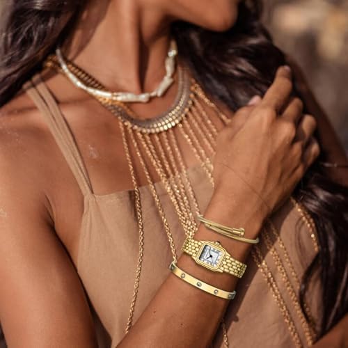 CHEETAH Damen Gold Armreif Uhr Armband Set Klein Vintage Römisches Zifferblatt in Weiß, Goldweiß, Vintage