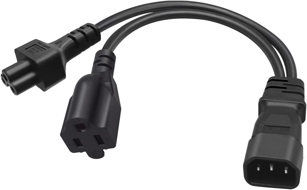 ToptekitsC14 to C5 + 5-15R Y Splitter Power Plug Cord,Single IEC 320 C14 Male to C5 + NEMA 5-15R Female Splitter Adapter Cable Cord (C14 to C5/5-15R )