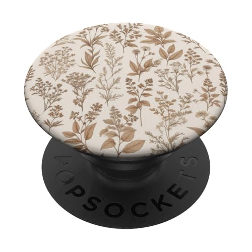 Vintage Herbs & Flowers Brown & Beige Botanical Pattern PopSockets Adhesive PopGrip